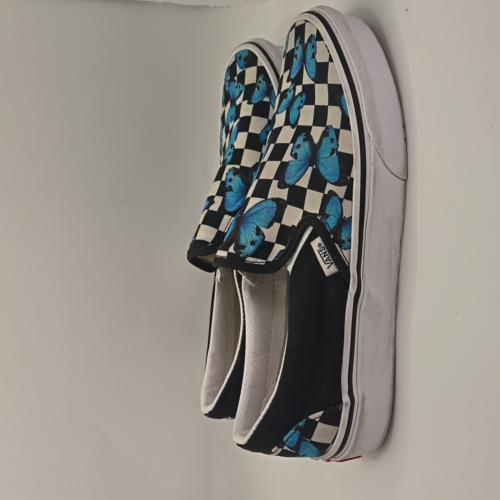 Vans Classic Slip-On Butterfly Checkerboard Pattern Sneaker Shoes Sz 6.5M 8.0W - Picture 3 of 8